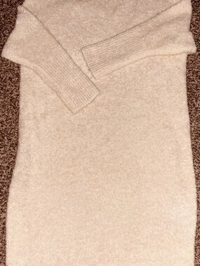 Express Cream Off-Shoulder Long Sleeve Sweater Dress Soft Cozy Chic Date Night
